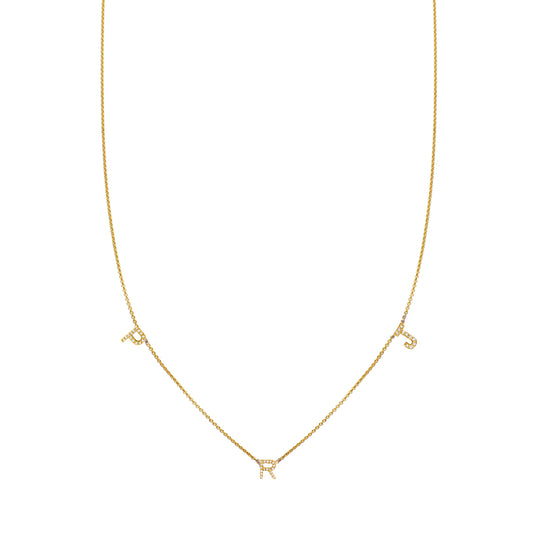 Personalized 3-letter gold diamond initial necklace - sparkling custom monogram pendant