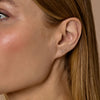 Diamond eyelash stud earrings on model - glamorous eye-catching accessory