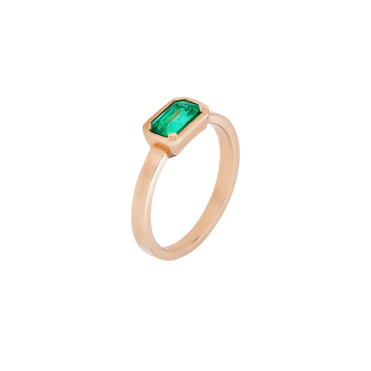 Emerald Cut Gold Bezel Ring