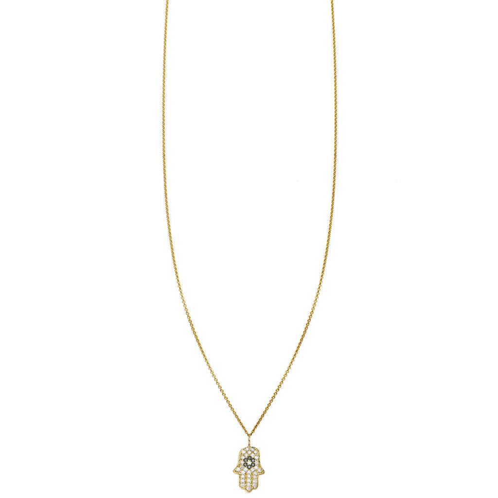 gold diamond designer hamsa hand charm womens necklace PRN 001