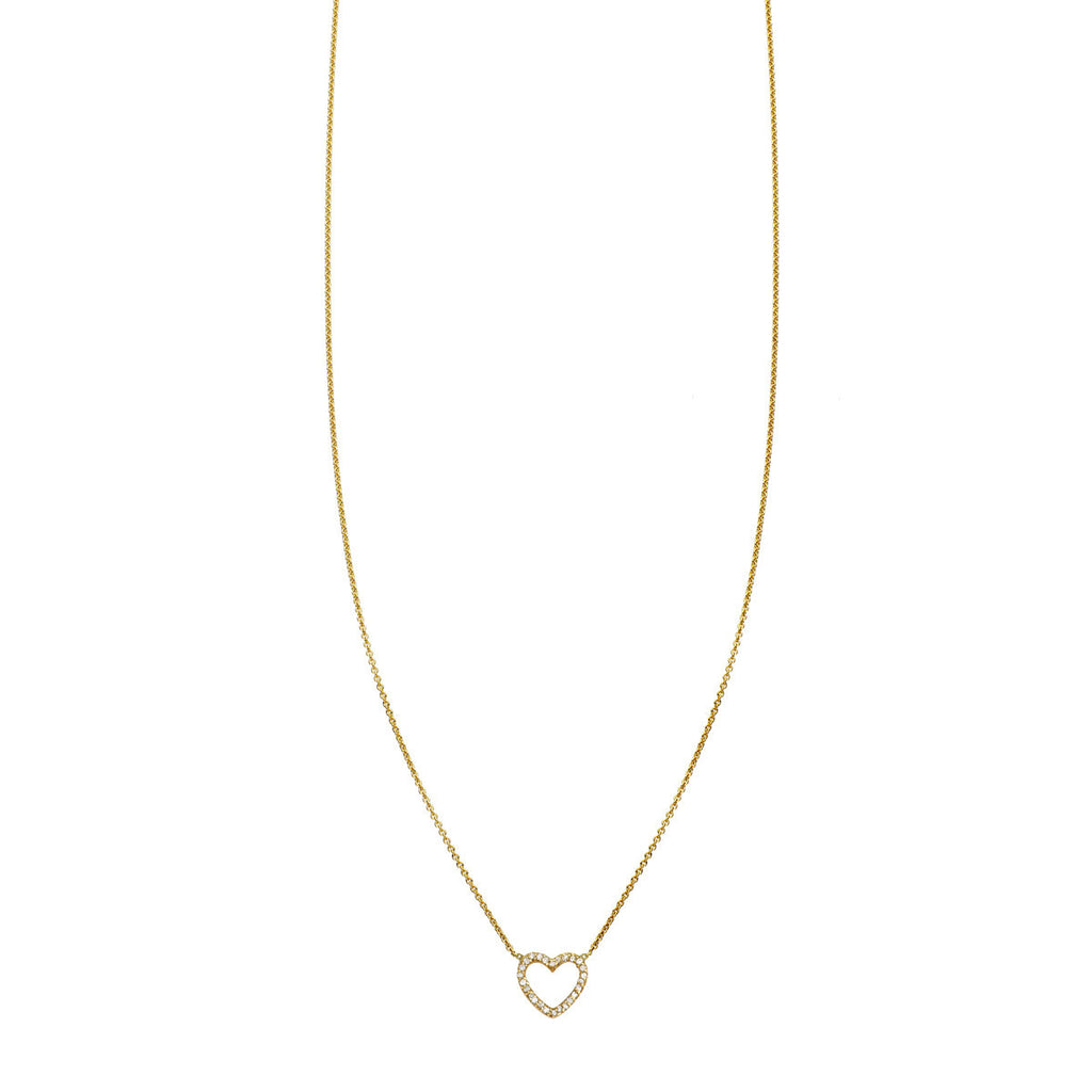 Gold open heart diamond charm necklace - delicate romantic jewelry for women
