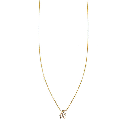 Gold script love charm necklace - elegant cursive word pendant for romantic expression