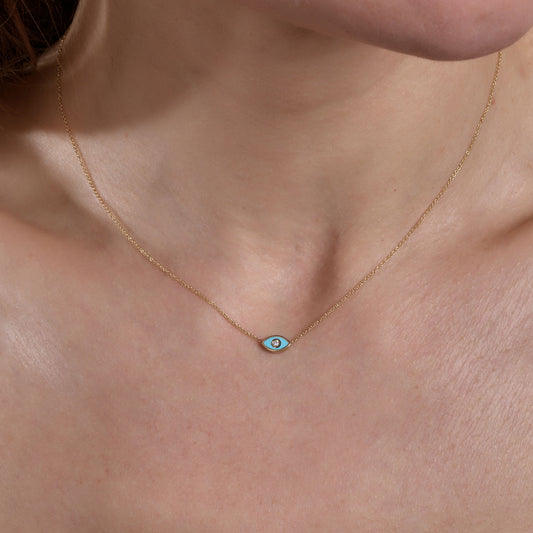 Turquoise & Diamond Evil Eye Necklace