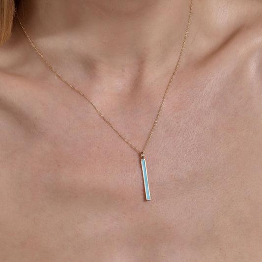 Turquoise Inlaid Long Bar Necklace
