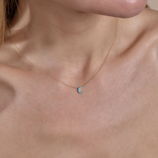 Turquoise Inlaid Moon Necklace