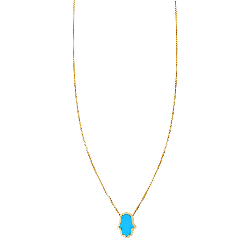 large turquoise inlaid hamsa hand necklace PRN032
