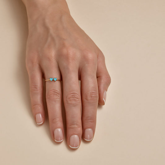Turquoise Double Heart Gold Ring
