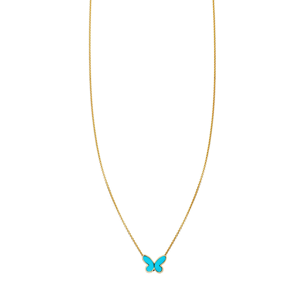 turquoise inlaid folded butterfly necklace