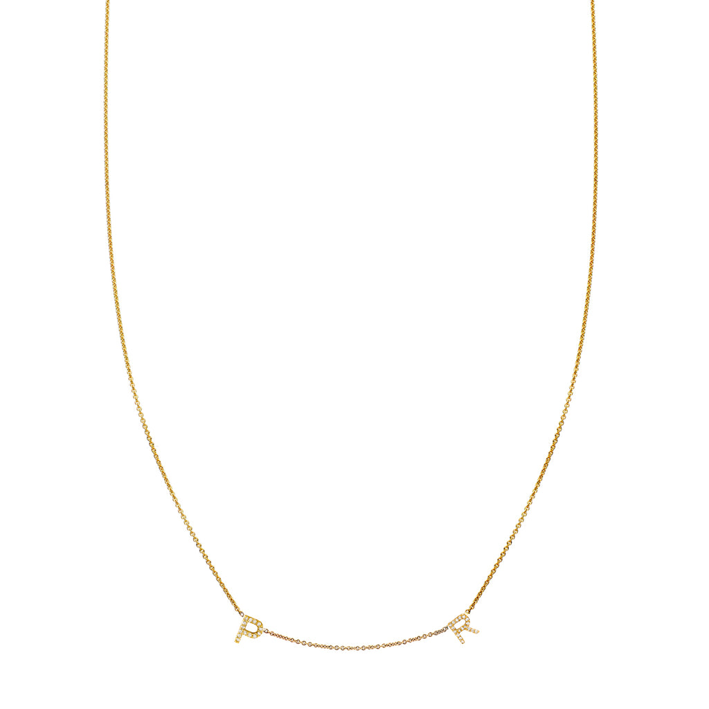 Two-letter diamond gold initial necklace - personalized monogram pendant