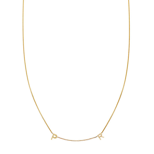 Two-letter diamond gold initial necklace - personalized monogram pendant